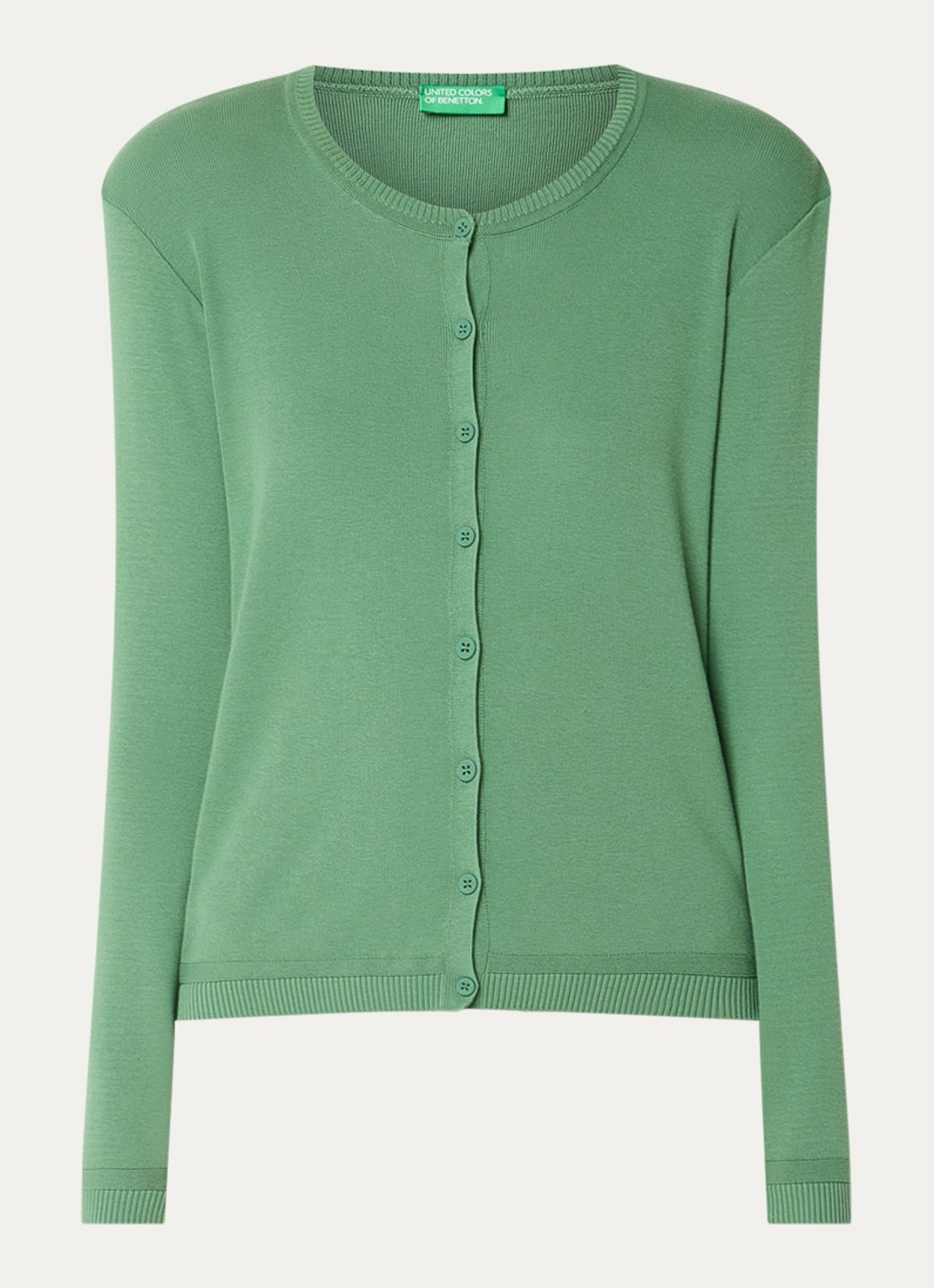 Benetton Fijngebreid vest met ronde hals - voorkant 3 olijfgroen