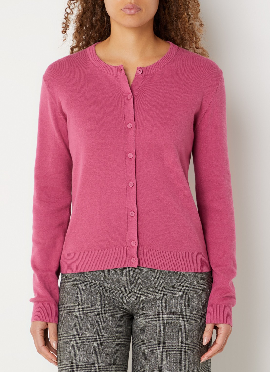 Benetton Fijngebreid vest met ronde hals - detail 2 donkerroze