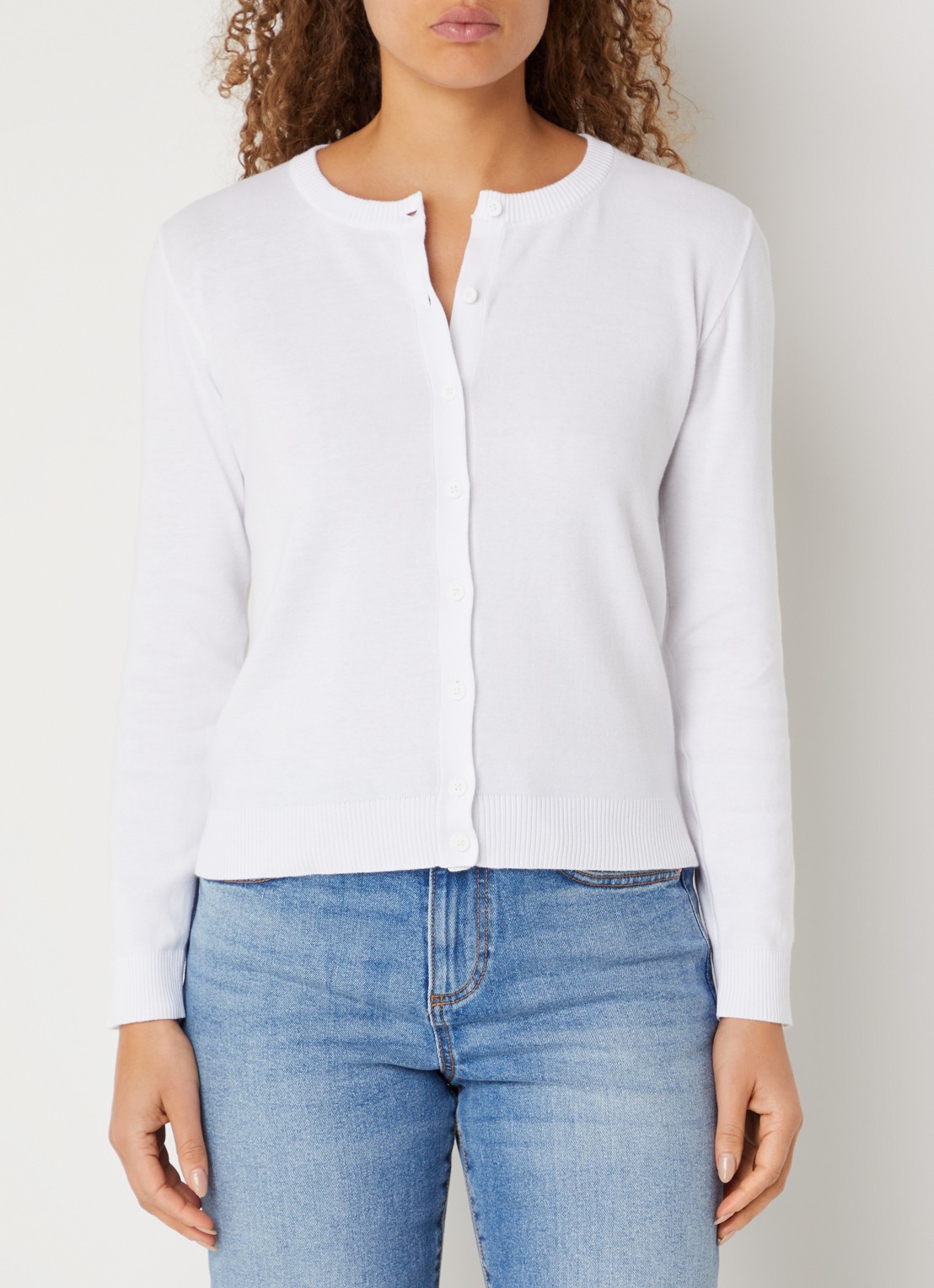 Benetton Fijngebreid vest met ronde hals - detail wit