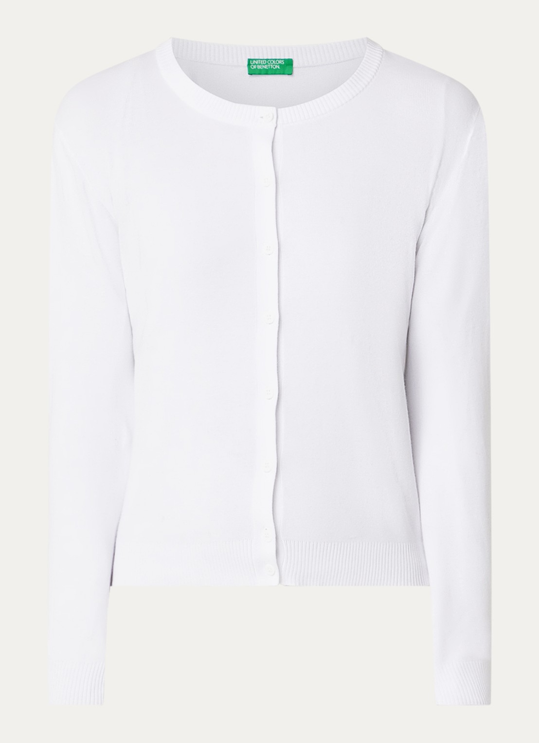 Benetton Fijngebreid vest met ronde hals - voorkant 3 wit