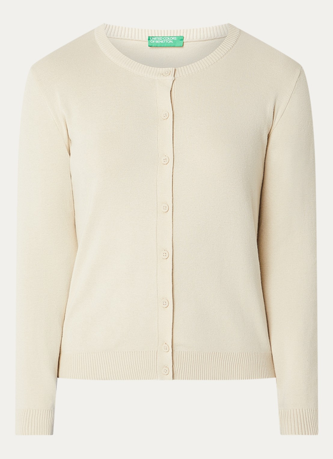 Benetton Fijngebreid vest met ronde hals - voorkant 3 zand