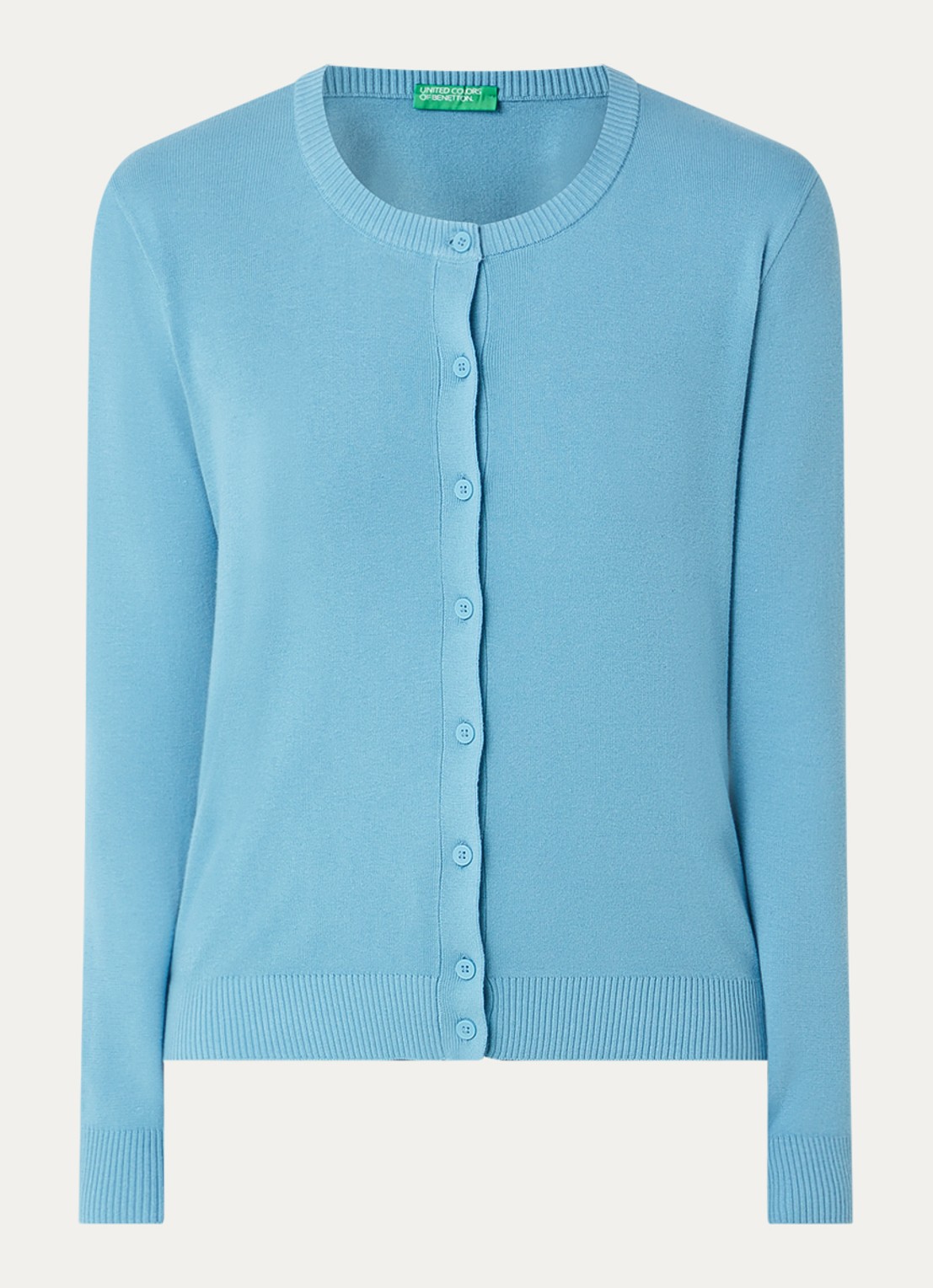 Benetton Fijngebreid vest met ronde hals - voorkant 2 aquablauw