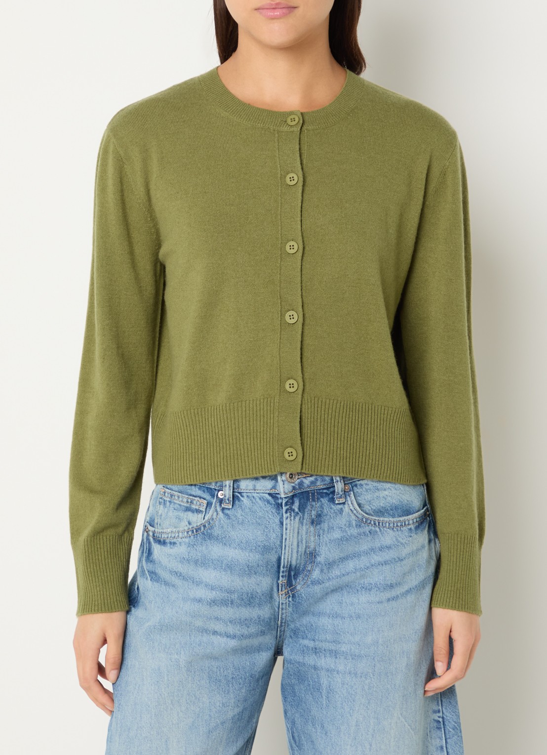 Benetton Fijngebreid vest met ronde hals - detail olijfgroen