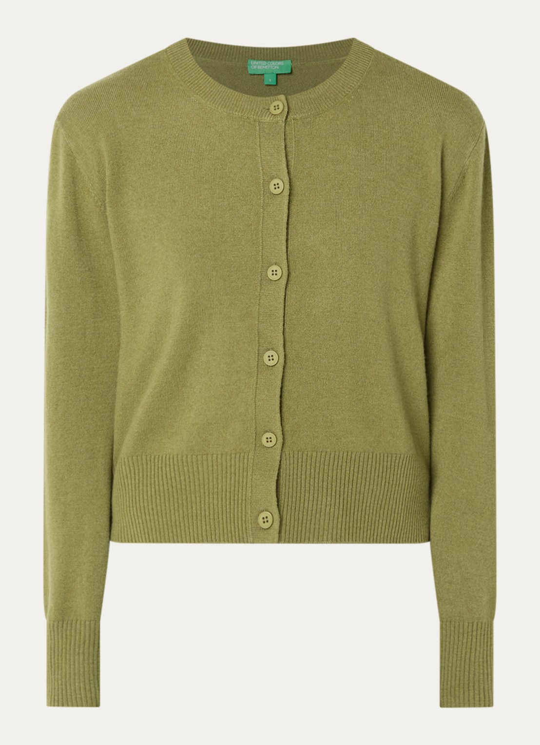 Benetton Fijngebreid vest met ronde hals - voorkant 3 olijfgroen