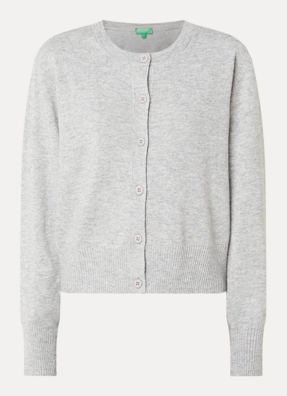 Benetton Fijngebreid vest met ronde hals - voorkant 3 lichtgrijs