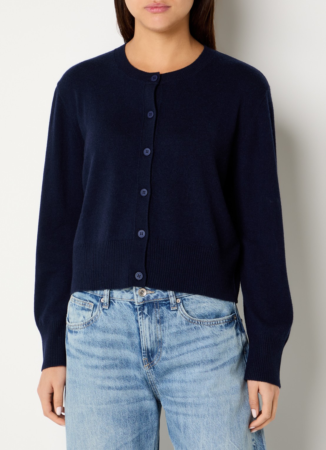 Benetton Fijngebreid vest met ronde hals - detail donkerblauw