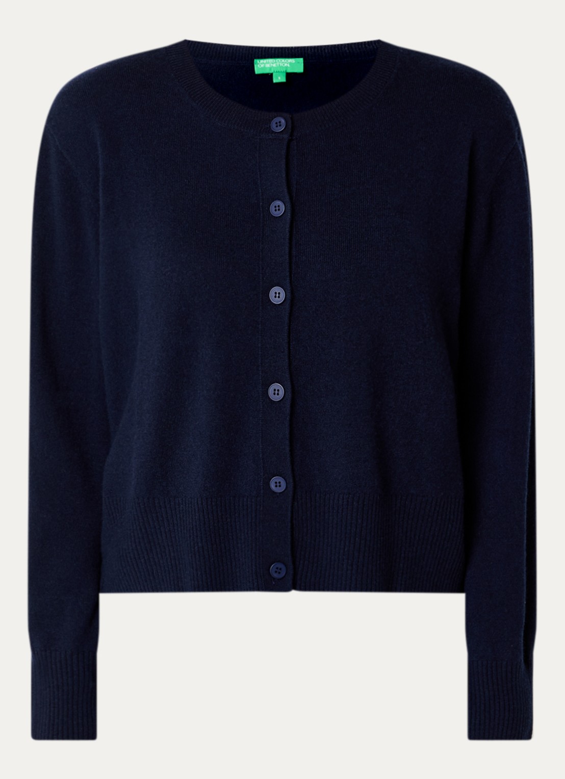 Benetton Fijngebreid vest met ronde hals - voorkant 3 donkerblauw
