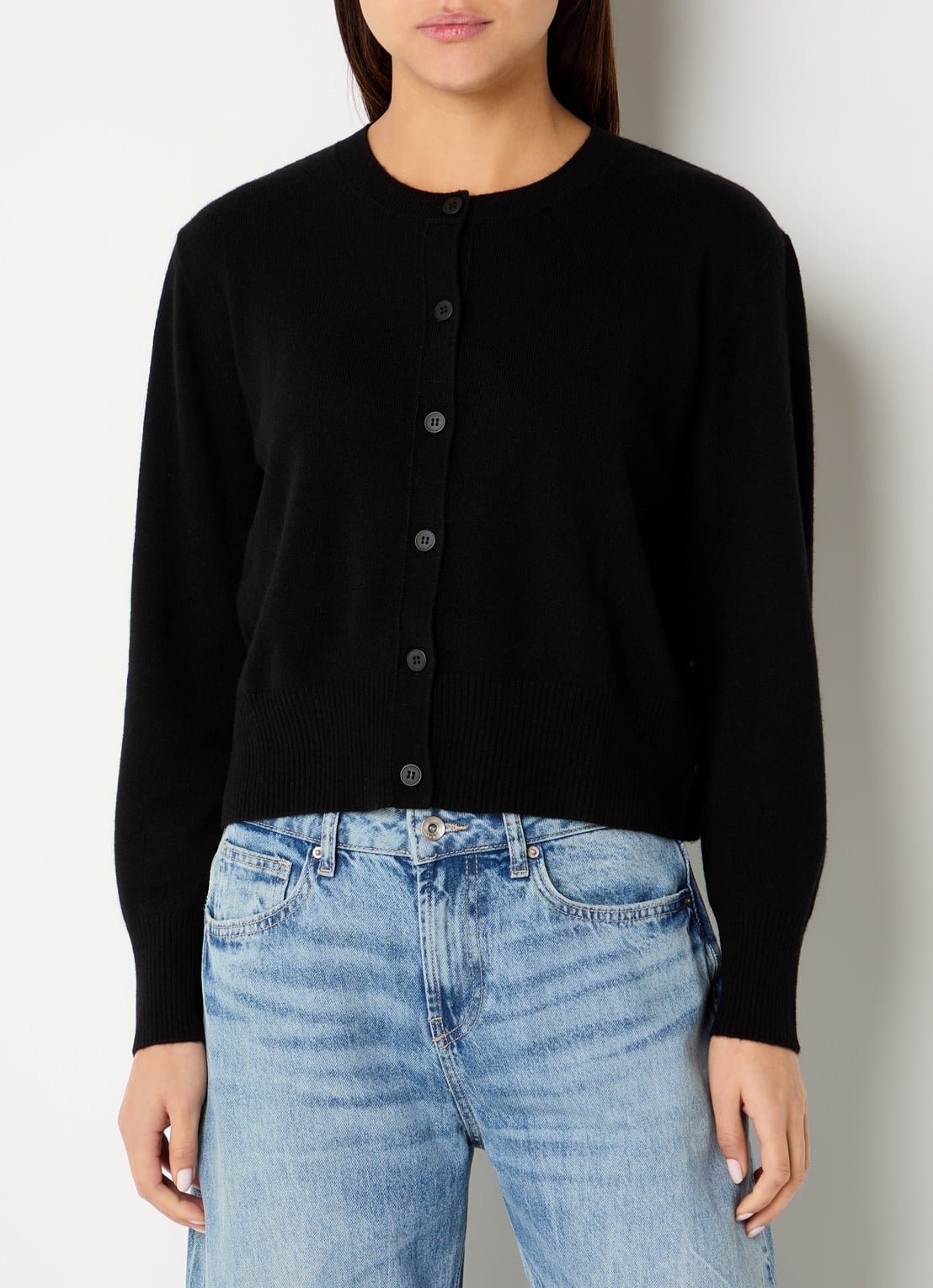 Benetton Fijngebreid vest met ronde hals - detail zwart