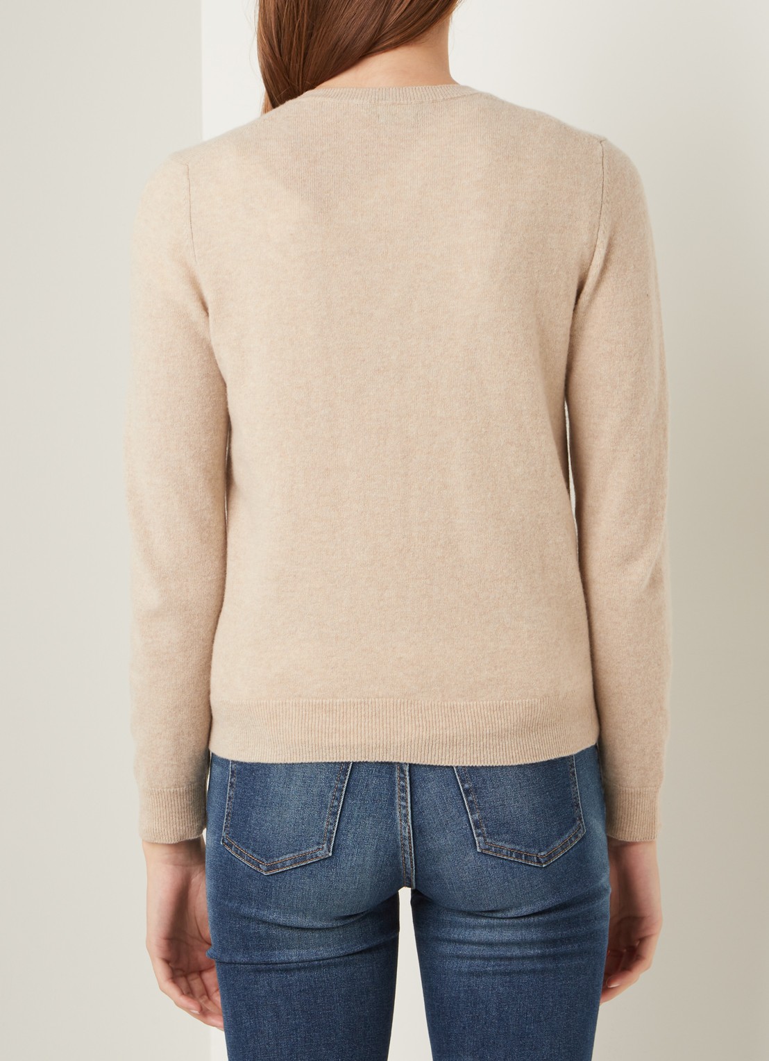 Benetton Fijngebreid vest van scheerwol met ronde hals - achterkant 2 camelmelee-562 / beige