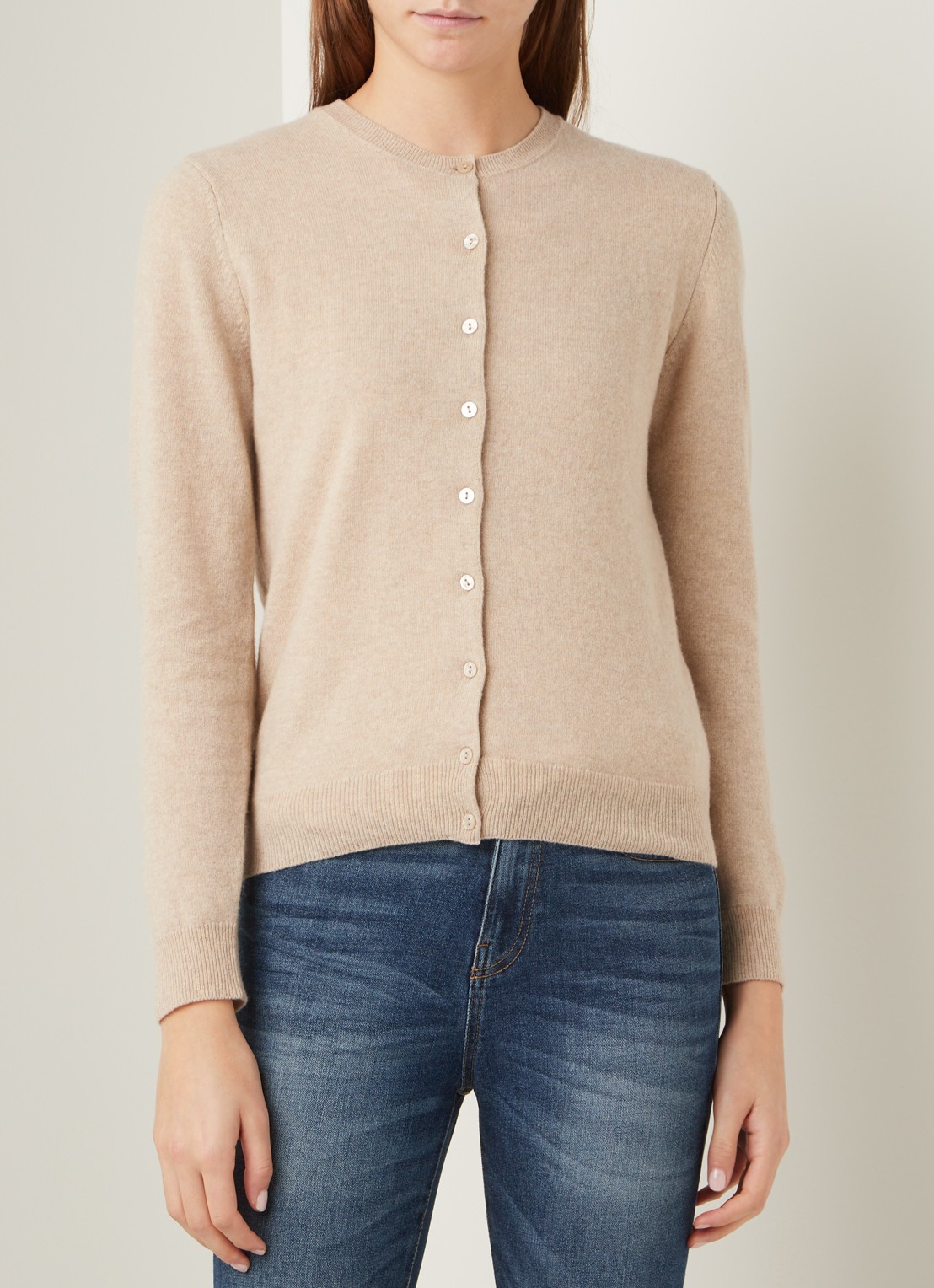 Benetton Fijngebreid vest van scheerwol met ronde hals - detail camelmelee-562 / beige