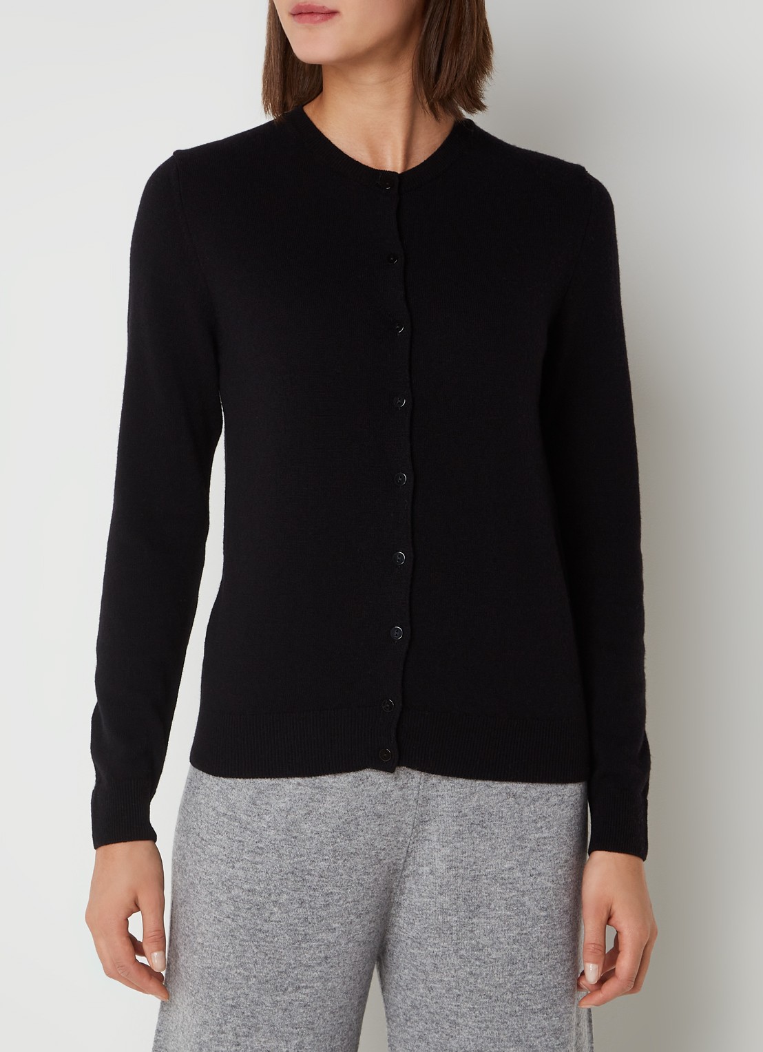 Benetton Fijngebreid vest van scheerwol met ronde hals - detail 4 zwart-100 / zwart