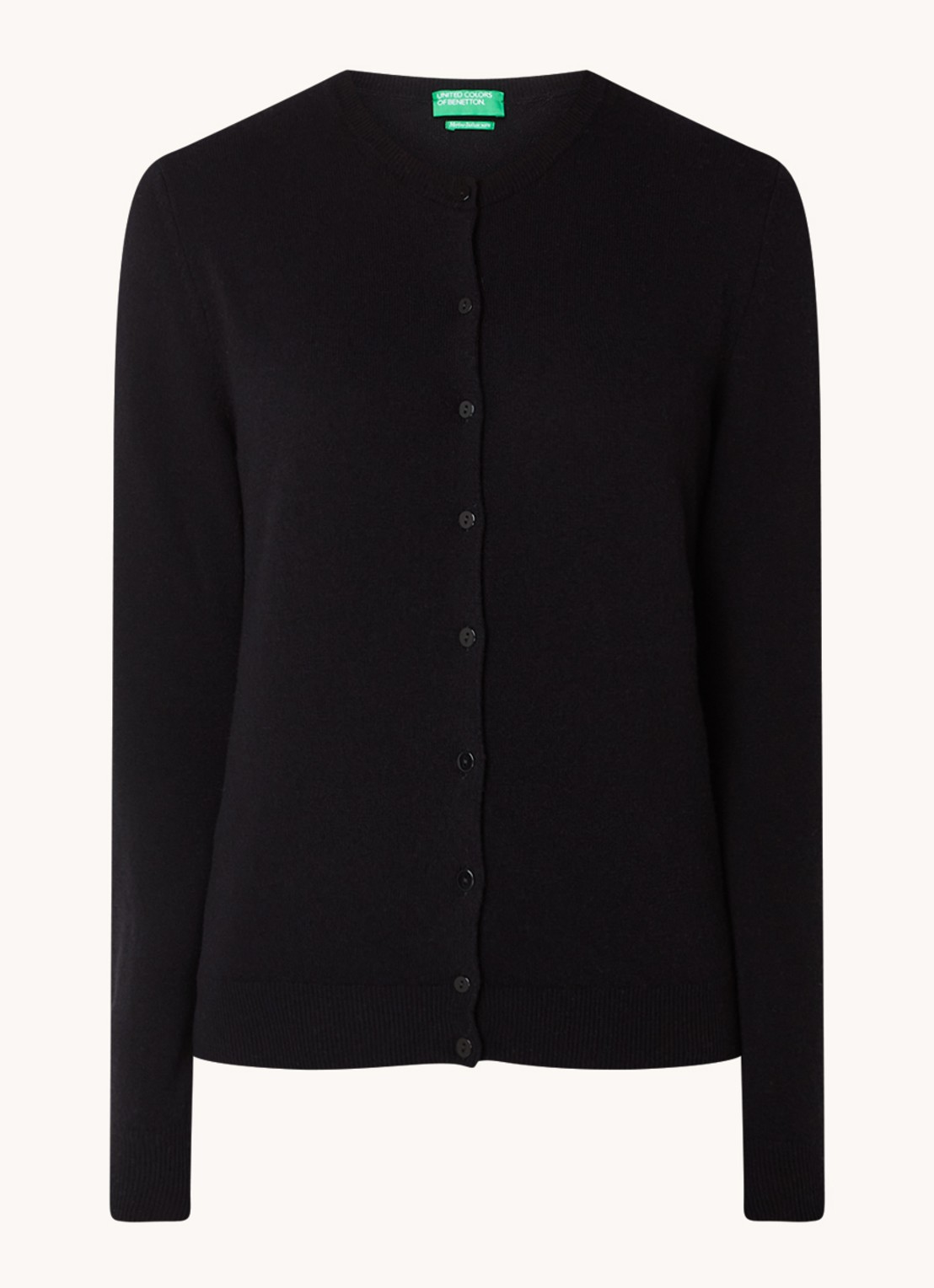 Benetton Fijngebreid vest van scheerwol met ronde hals - voorkant 2 zwart-100 / zwart