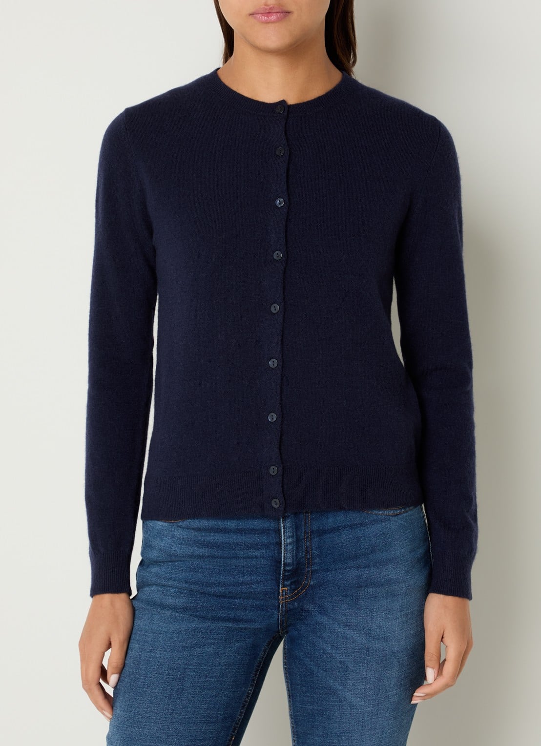 Benetton Fijngebreid vest van scheerwol met ronde hals - detail 3 donkerblauw