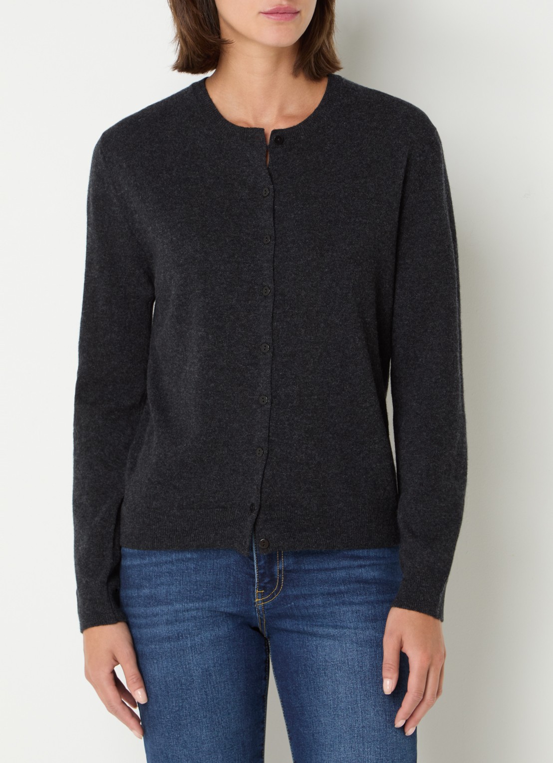 Benetton Fijngebreid vest van scheerwol met ronde hals - detail 2 antraciet / antraciet