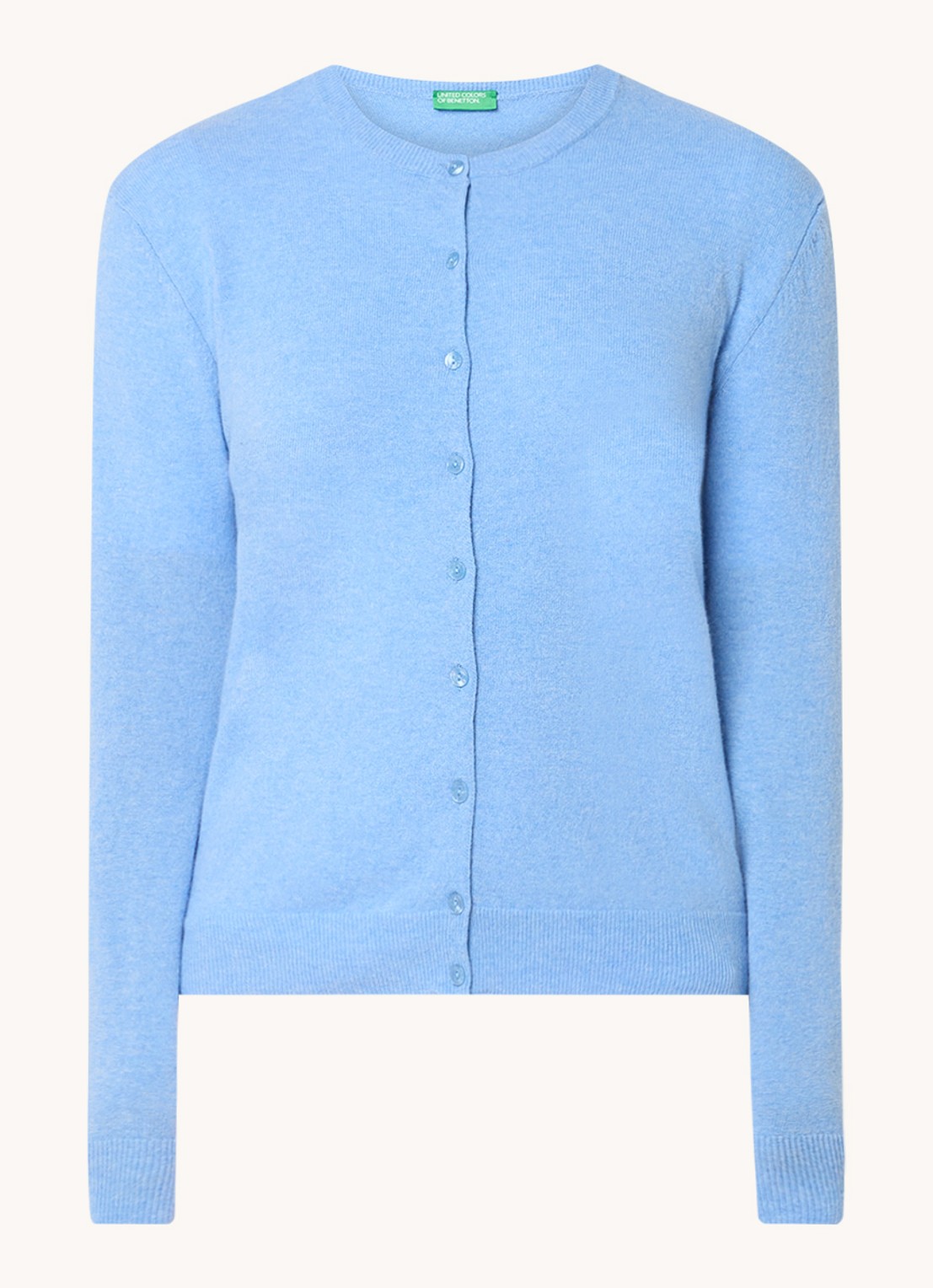 Benetton Fijngebreid vest van scheerwol met ronde hals - voorkant donkerblauw-016 / blauw
