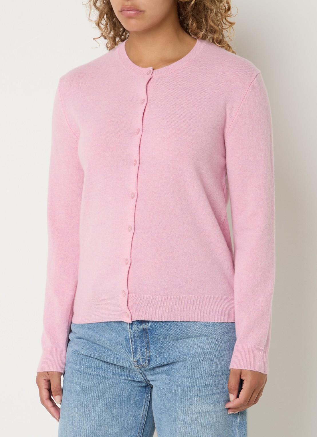 Benetton Fijngebreid vest van scheerwol met ronde hals - detail lichtroze melee / lichtroze