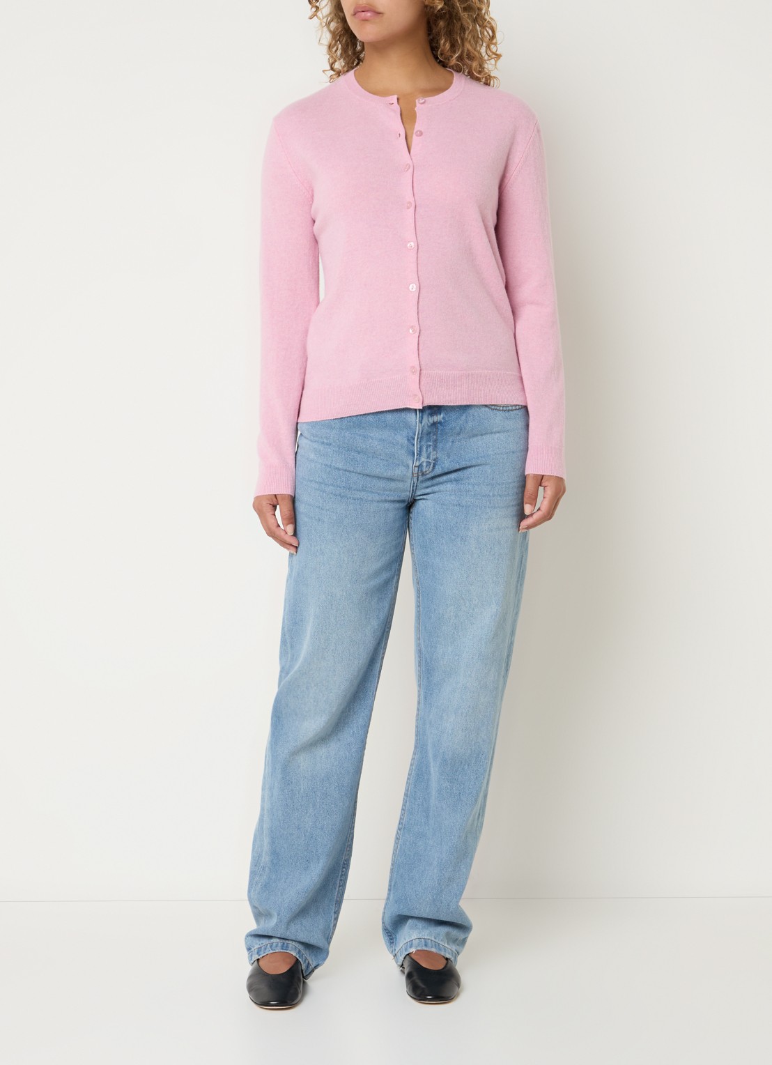 Benetton Fijngebreid vest van scheerwol met ronde hals - voorkant 3 lichtroze melee / lichtroze