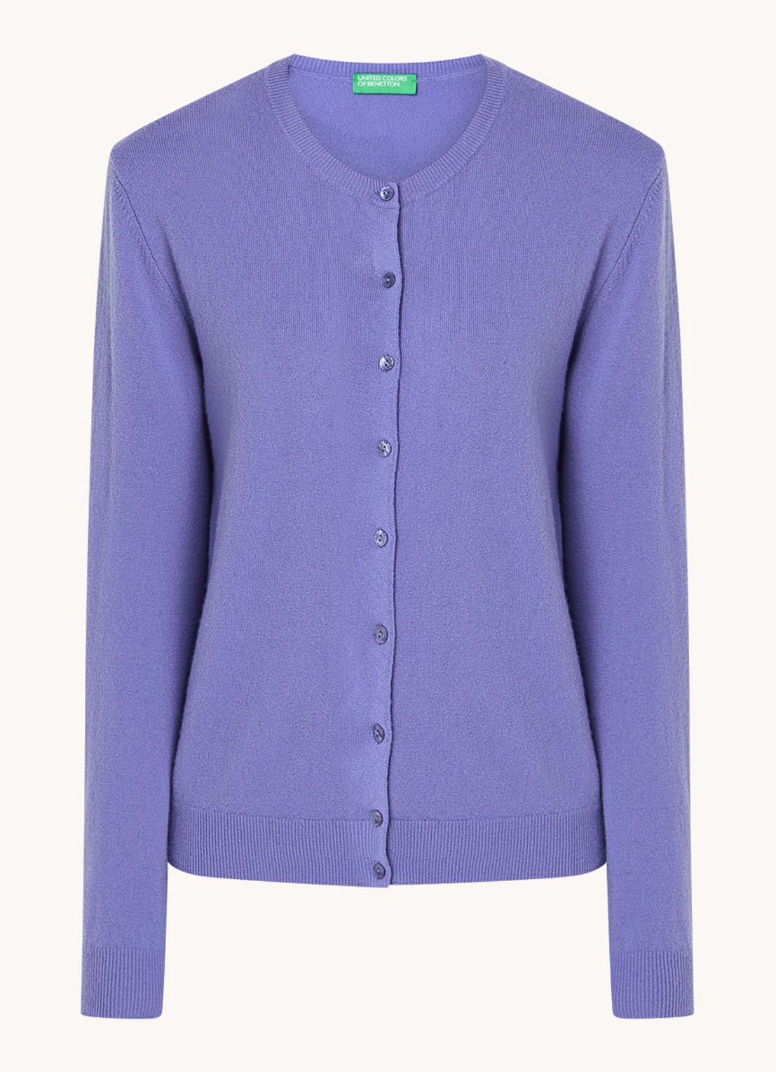Benetton Fijngebreid vest van scheerwol met ronde hals - voorkant 2 paars-36a / paars