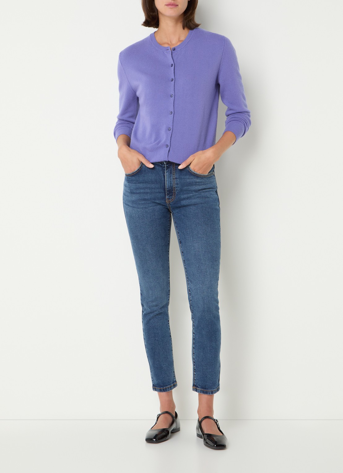 Benetton Fijngebreid vest van scheerwol met ronde hals - voorkant 3 paars-36a / paars