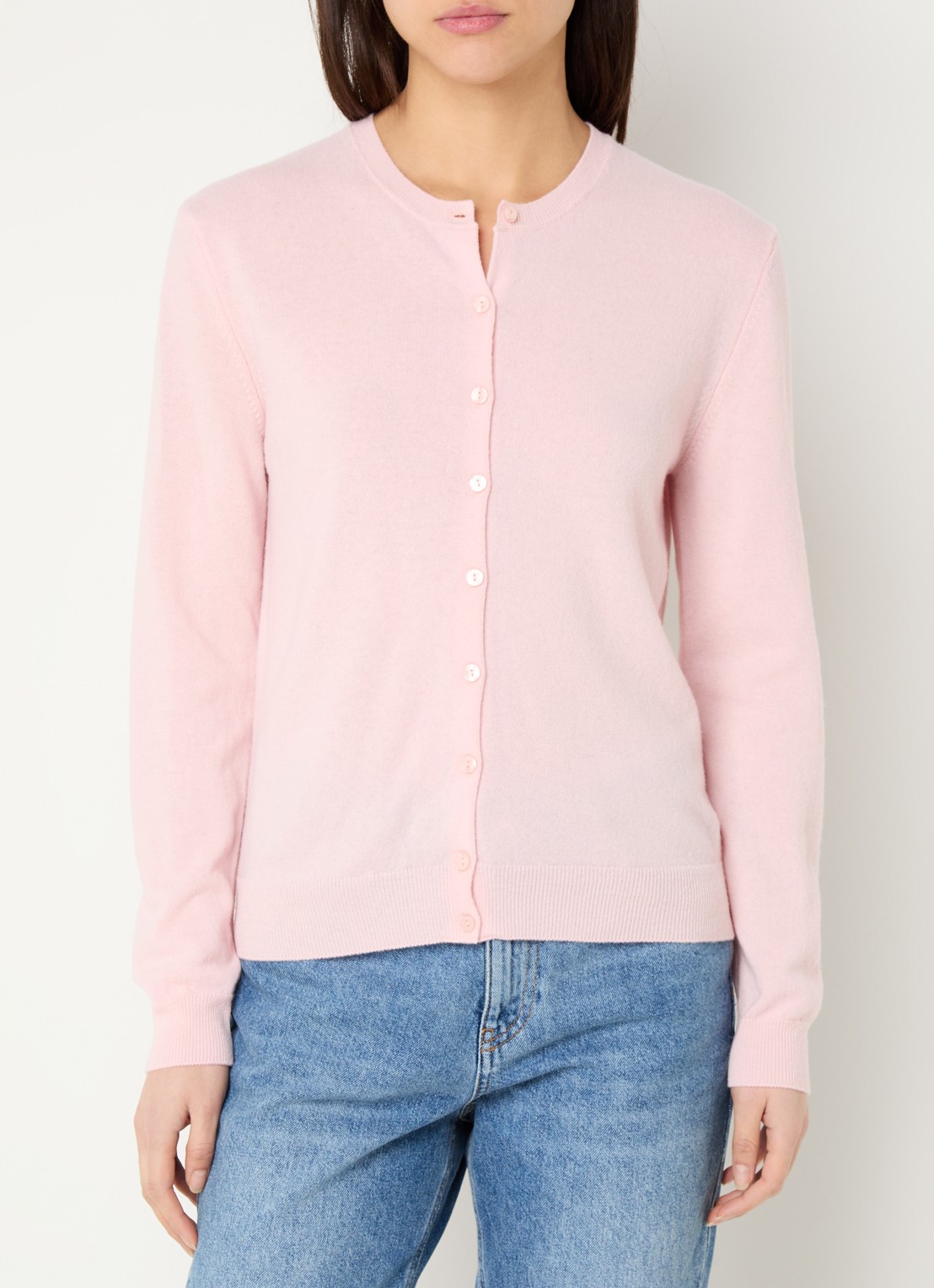 Benetton Fijngebreid vest van scheerwol met ronde hals - detail lichtroze-04u / roze
