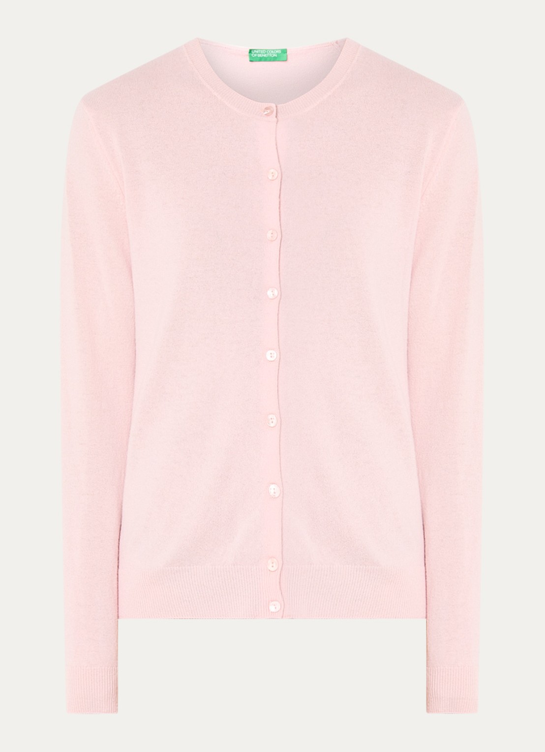 Benetton Fijngebreid vest van scheerwol met ronde hals - voorkant 2 lichtroze-04u / roze