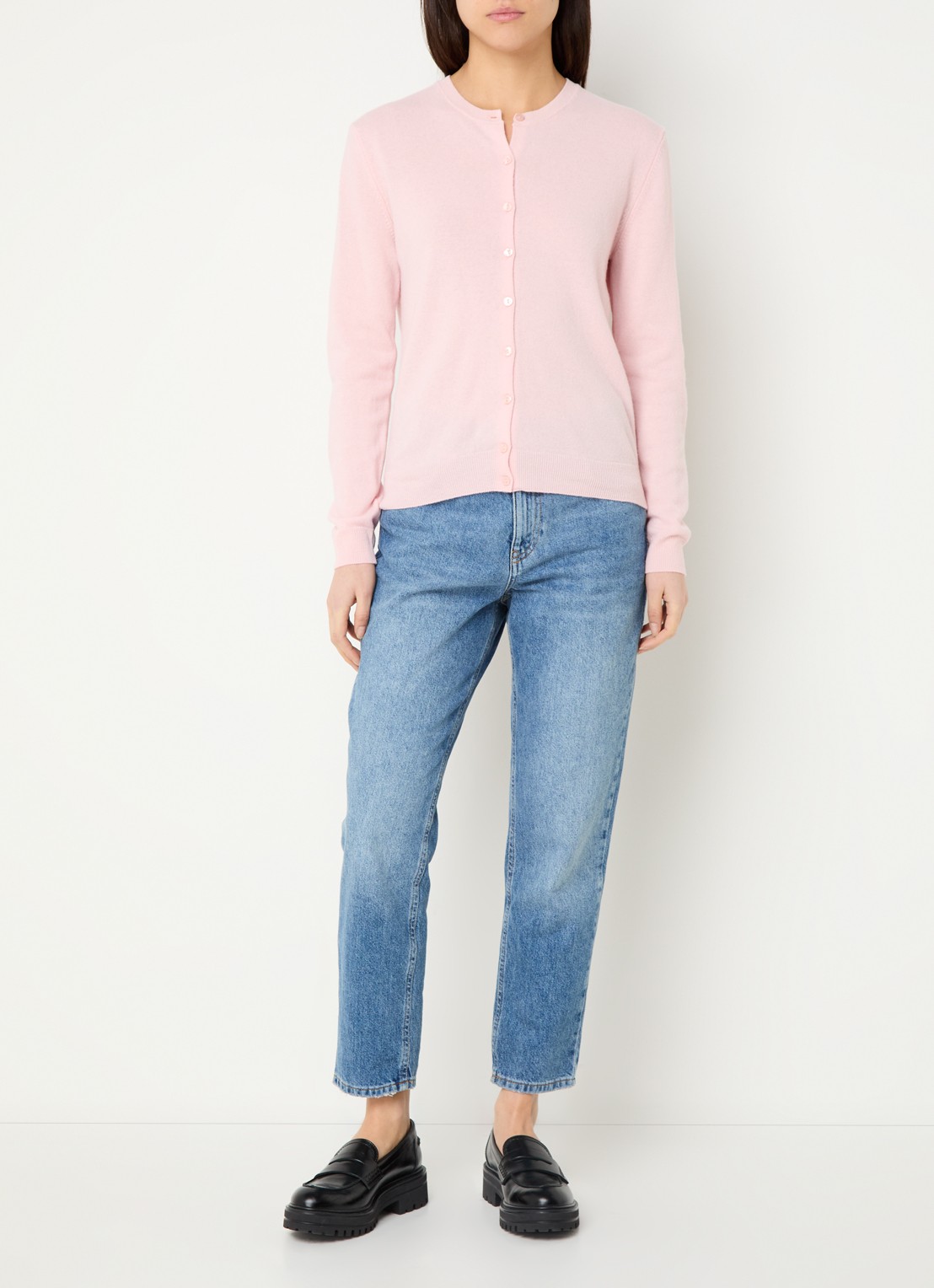 Benetton Fijngebreid vest van scheerwol met ronde hals - voorkant 3 lichtroze-04u / roze