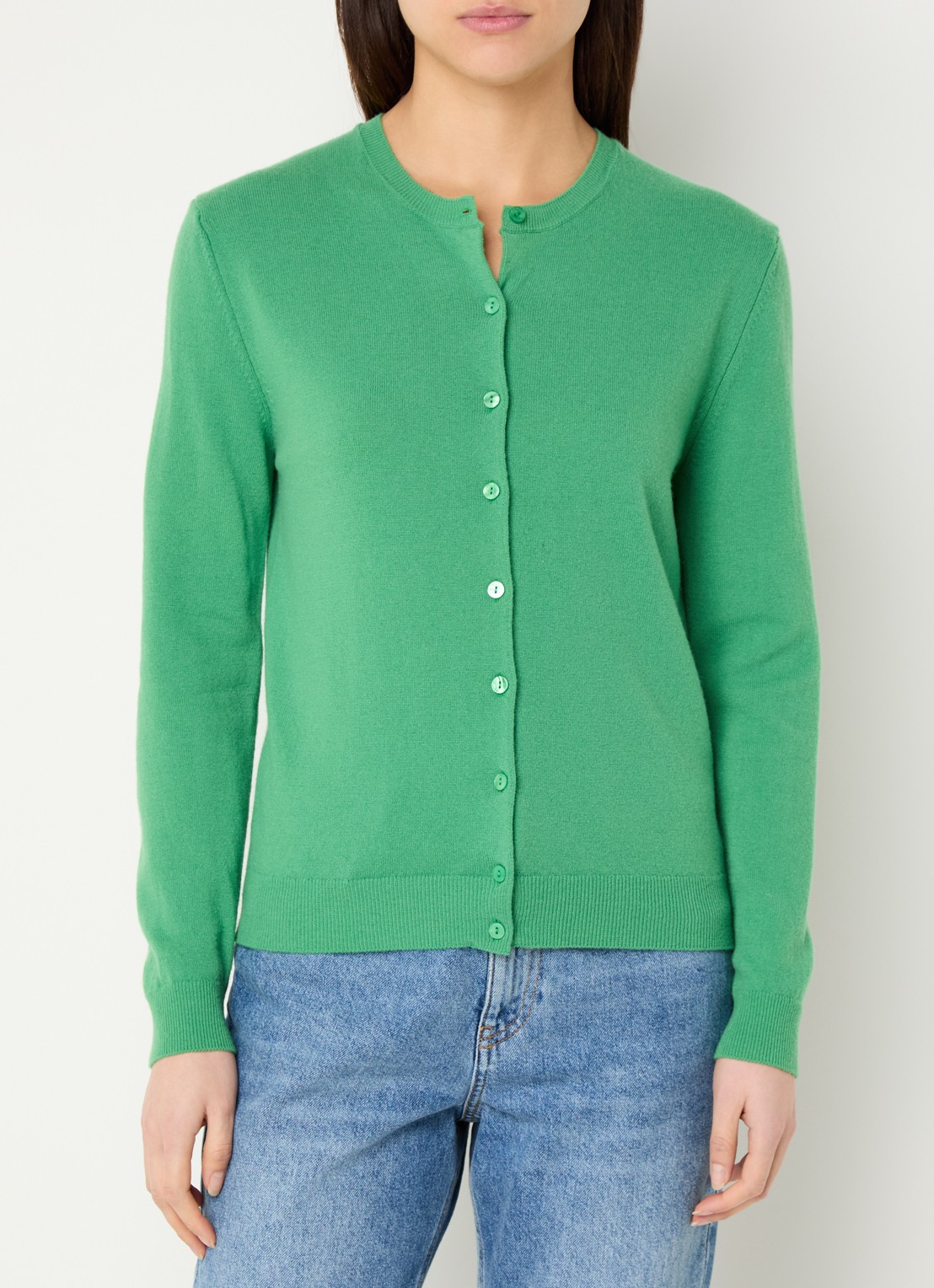 Benetton Fijngebreid vest van scheerwol met ronde hals - detail 4 groen-0r8  / groen