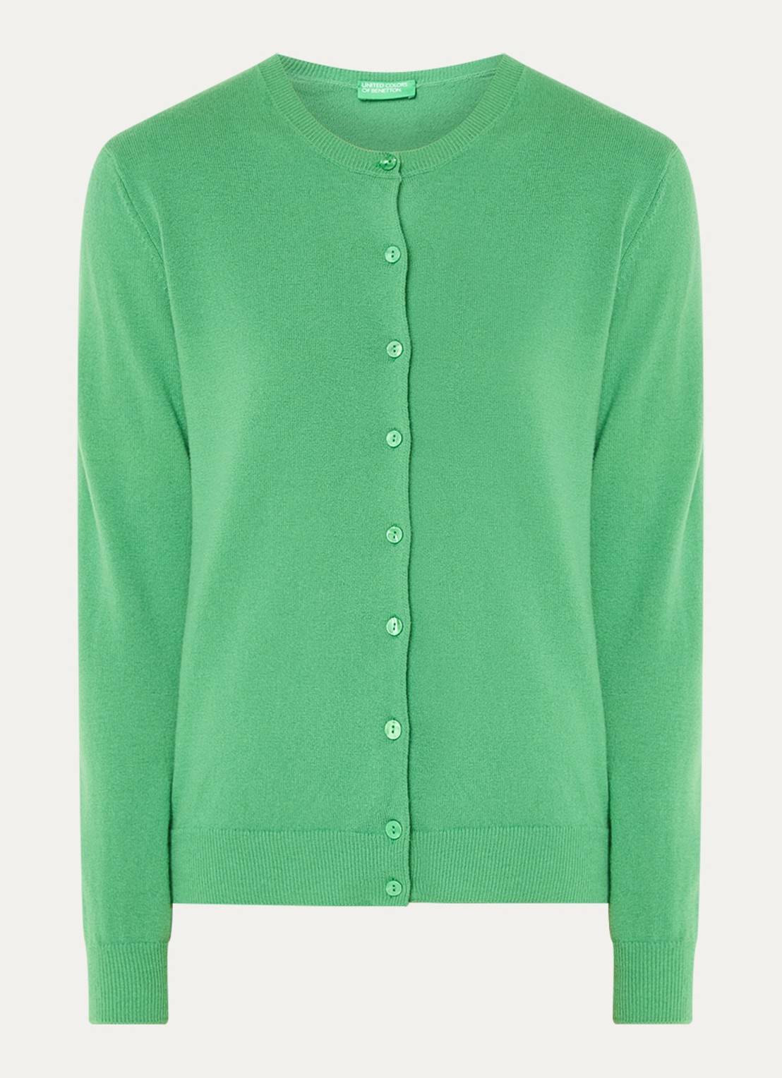 Benetton Fijngebreid vest van scheerwol met ronde hals - voorkant groen-0r8  / groen
