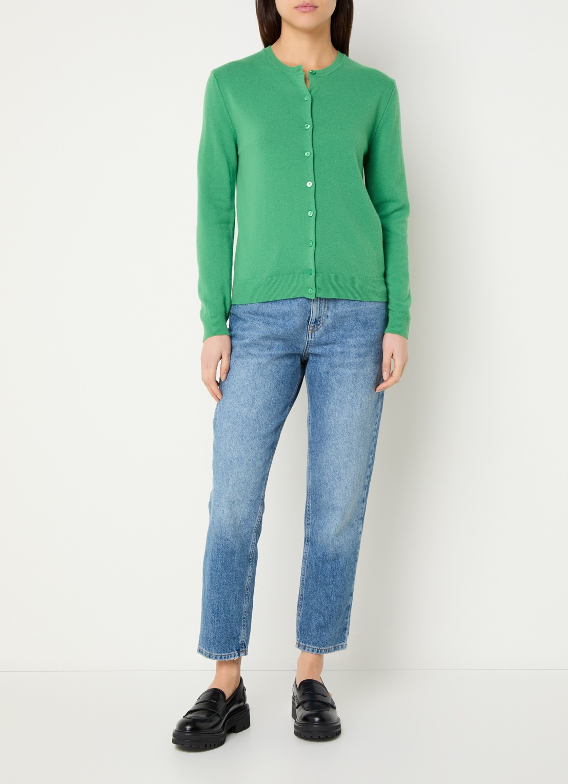 Benetton Fijngebreid vest van scheerwol met ronde hals - voorkant 2 groen-0r8  / groen