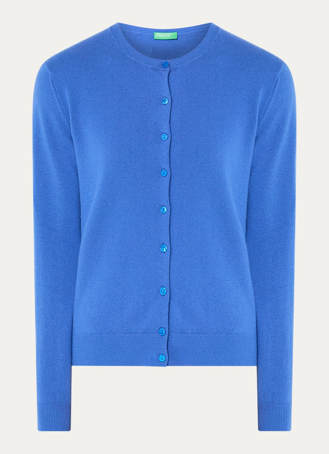 Benetton Fijngebreid vest van scheerwol met ronde hals - voorkant felblauw-14q / royalblauw