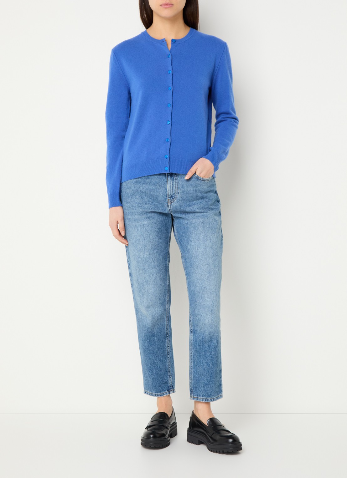 Benetton Fijngebreid vest van scheerwol met ronde hals - voorkant 2 felblauw-14q / royalblauw