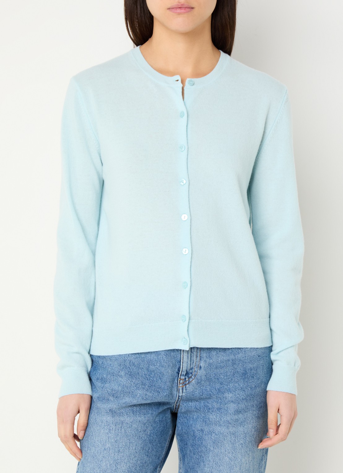 Benetton Fijngebreid vest van scheerwol met ronde hals - detail 4 lichtblauw-24a / lichtblauw