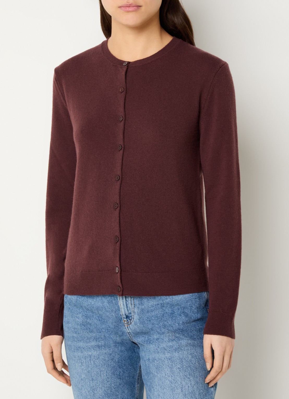 Benetton Fijngebreid vest van scheerwol met ronde hals - detail 2 rozijn-3h2 / donkerbruin