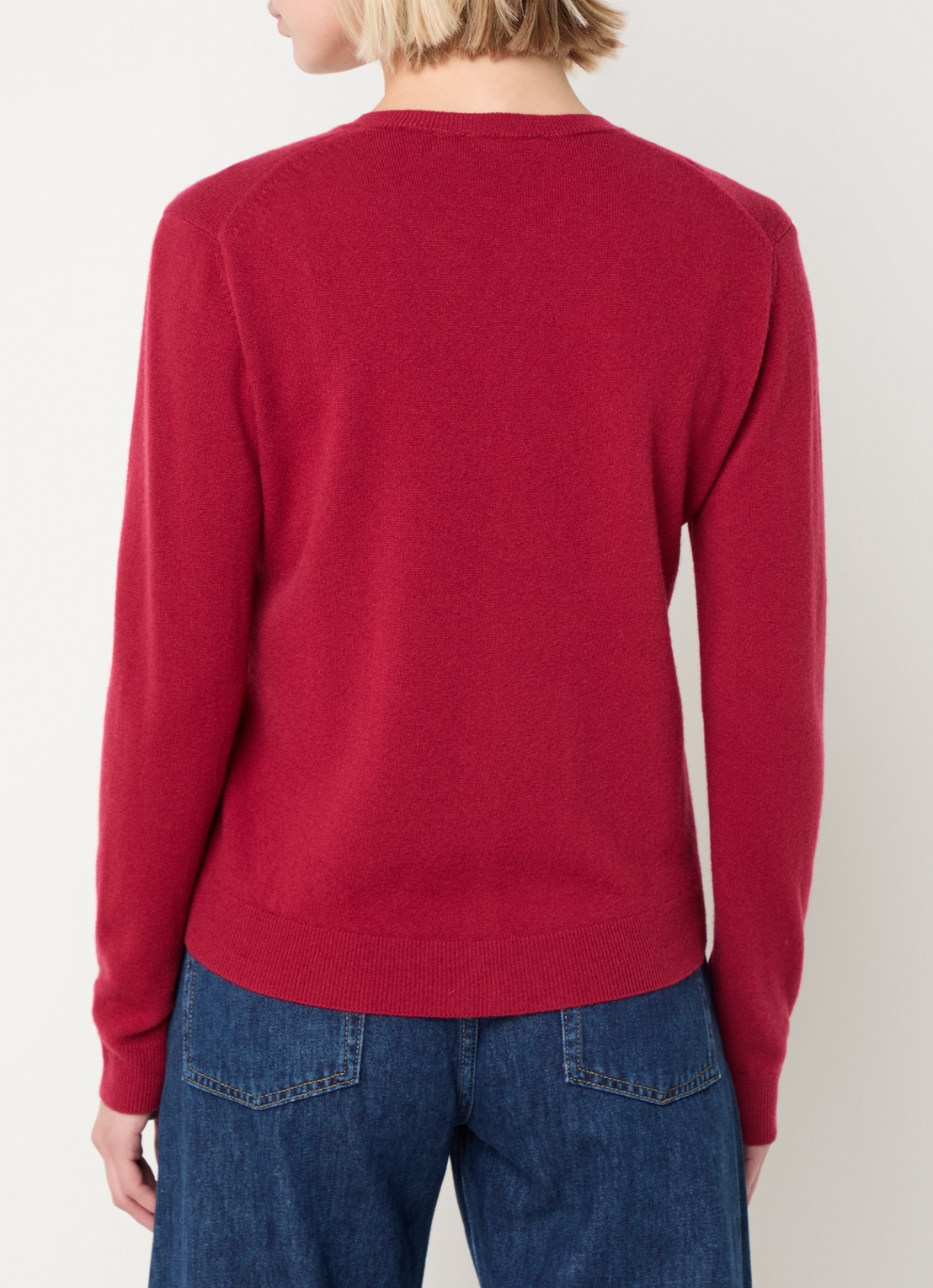 Benetton Fijngebreid vest van scheerwol met ronde hals - achterkant rood-07p / donkerrood