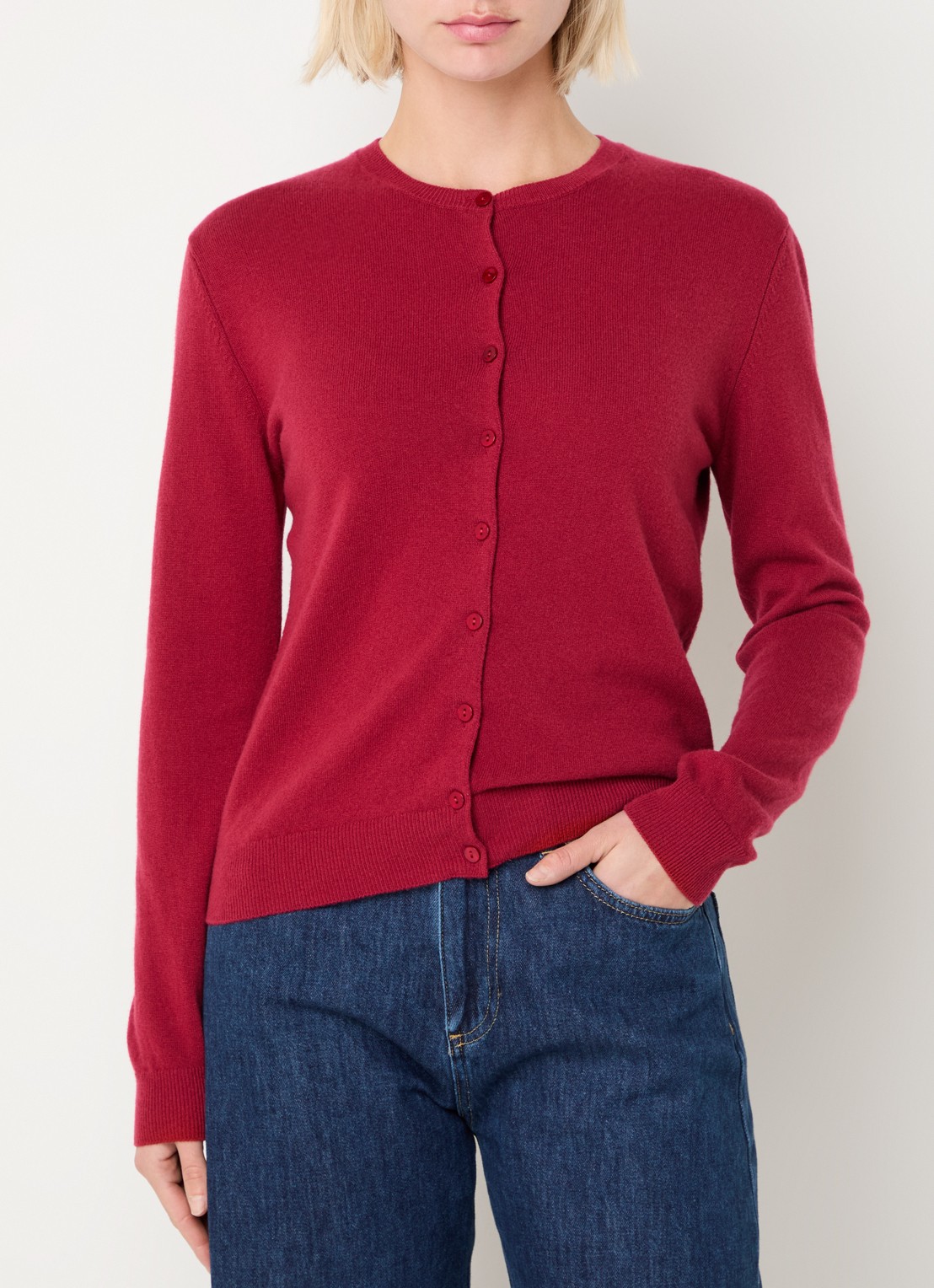 Benetton Fijngebreid vest van scheerwol met ronde hals - detail 4 rood-07p / donkerrood