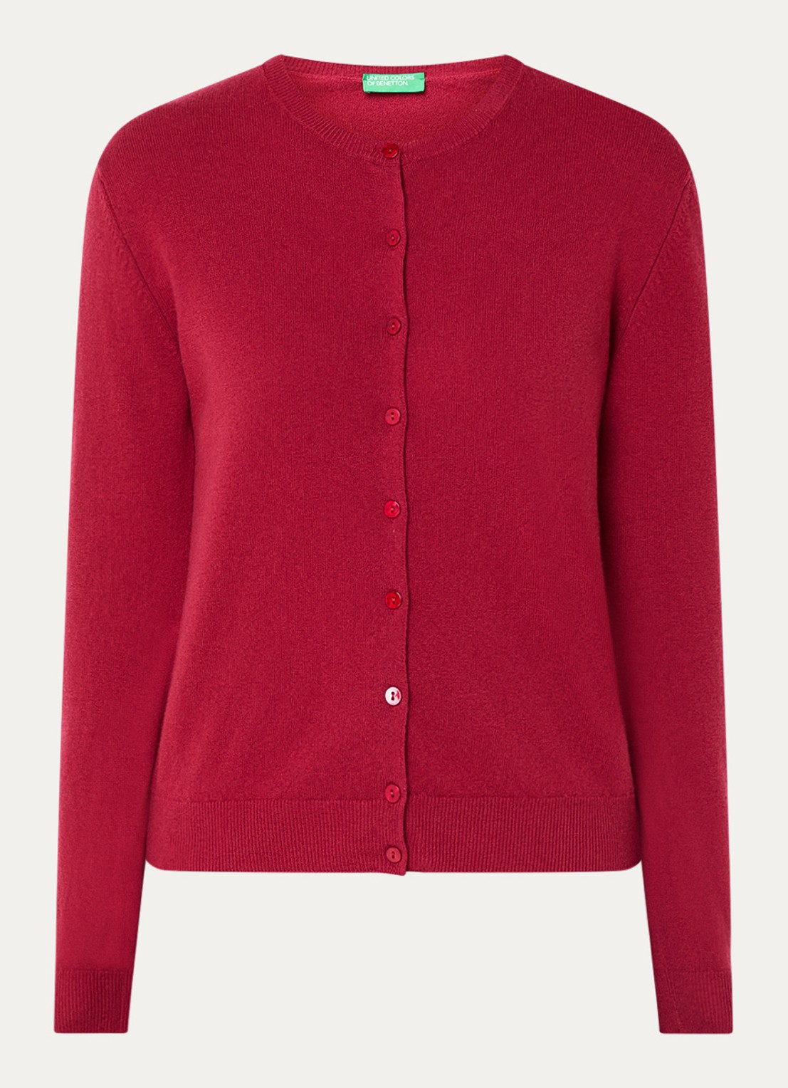 Benetton Fijngebreid vest van scheerwol met ronde hals - voorkant 2 rood-07p / donkerrood