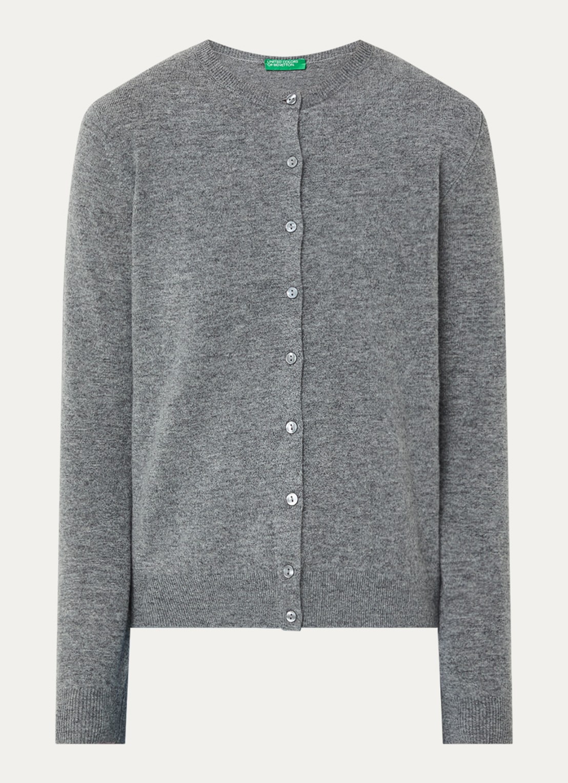 Benetton Fijngebreid vest van scheerwol met ronde hals - voorkant 3 middengrijs-507