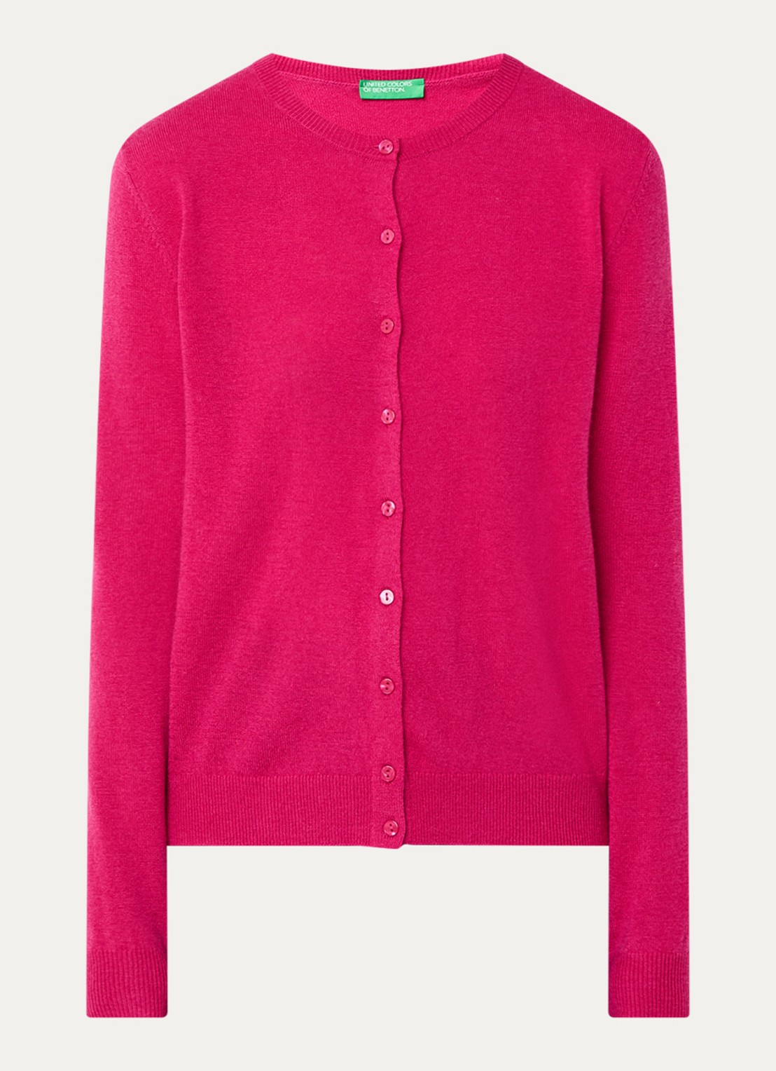 Benetton Fijngebreid vest van scheerwol met ronde hals - voorkant 2 fuchsia-2e8 / fuchsia