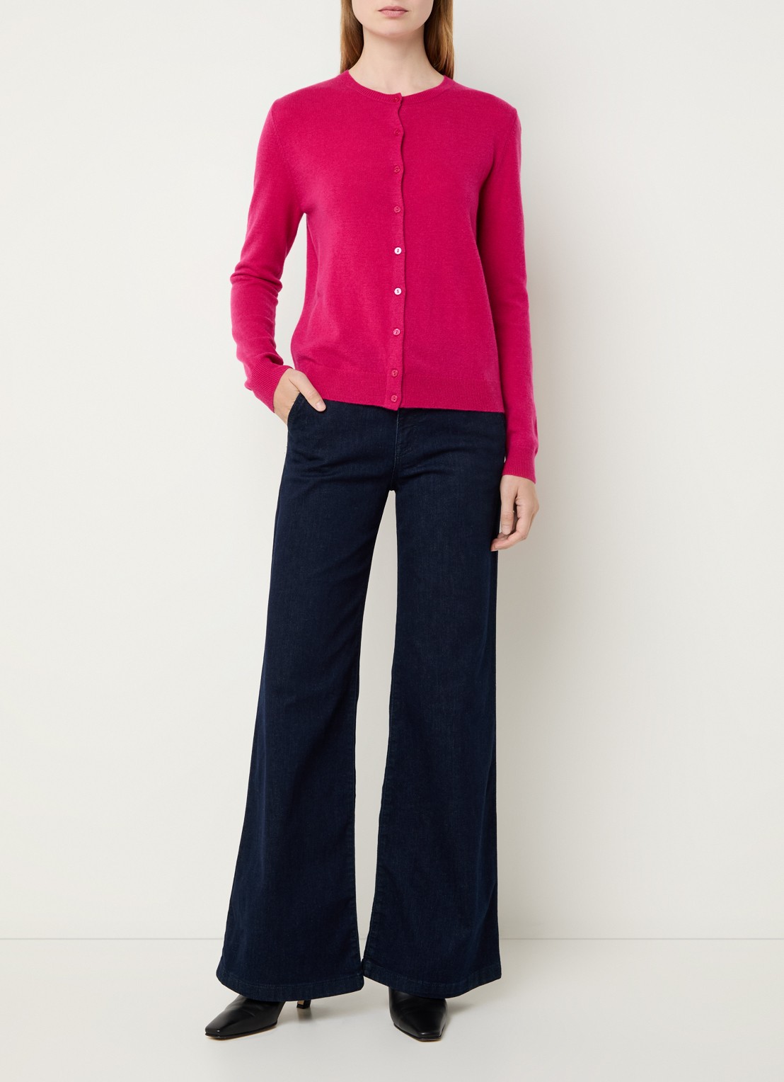 Benetton Fijngebreid vest van scheerwol met ronde hals - voorkant 3 fuchsia-2e8 / fuchsia