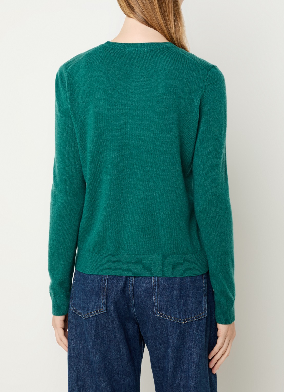 Benetton Fijngebreid vest van scheerwol met ronde hals - achterkant groen-0c5 / donkergroen