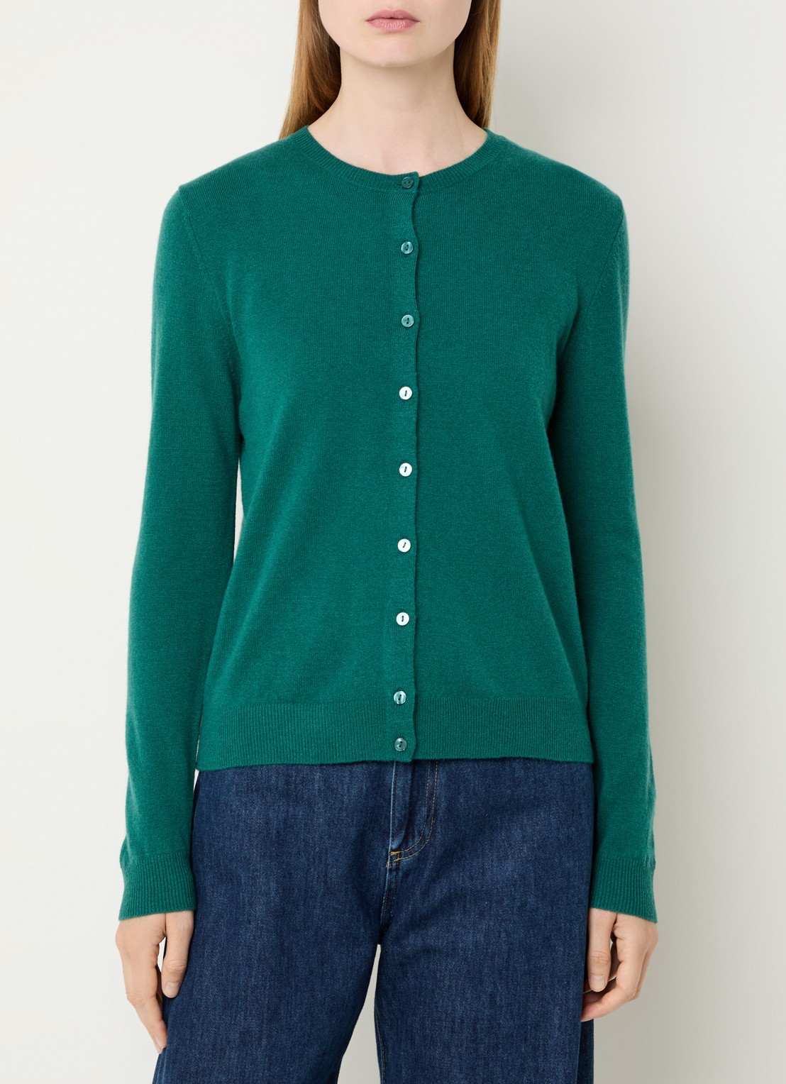 Benetton Fijngebreid vest van scheerwol met ronde hals - detail 4 groen-0c5 / donkergroen