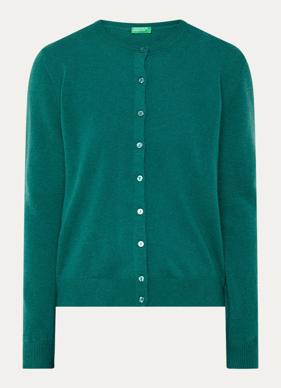 Benetton Fijngebreid vest van scheerwol met ronde hals - voorkant 2 groen-0c5 / donkergroen