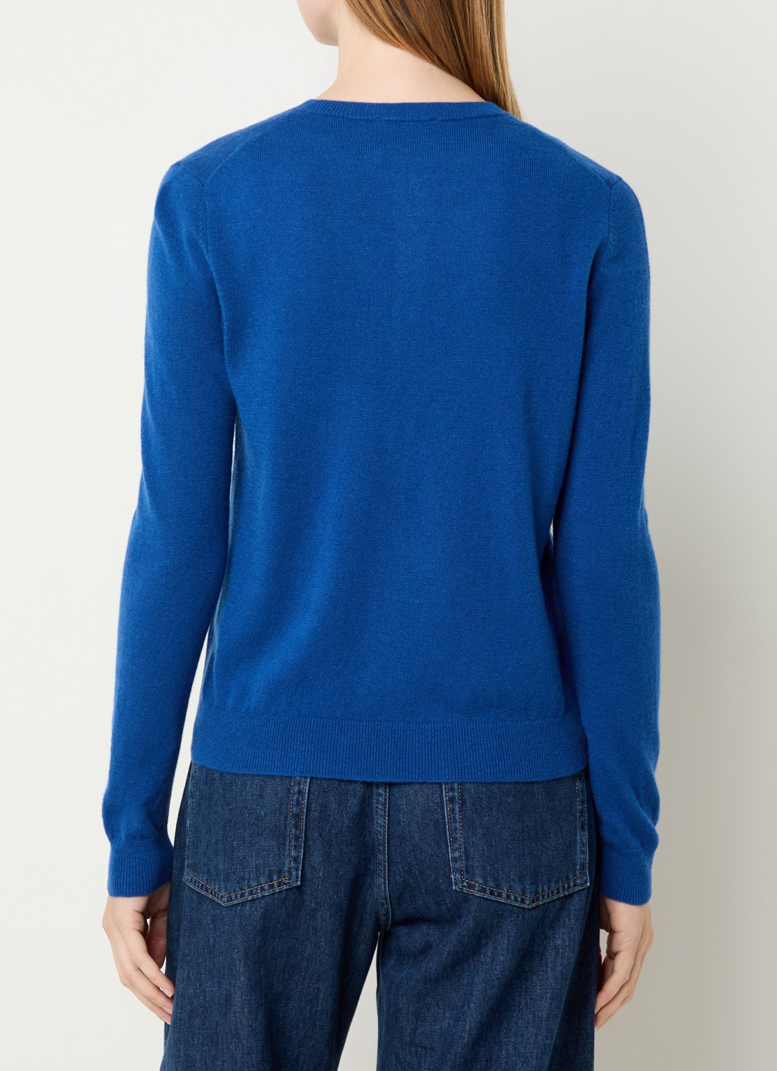 Benetton Fijngebreid vest van scheerwol met ronde hals - achterkant korenblauw-23t / kobaltblauw