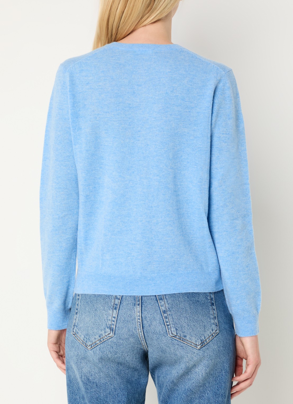 Benetton Fijngebreid vest van scheerwol met ronde hals - achterkant 2 lichtblauwmelee-5d4 / lichtblauw