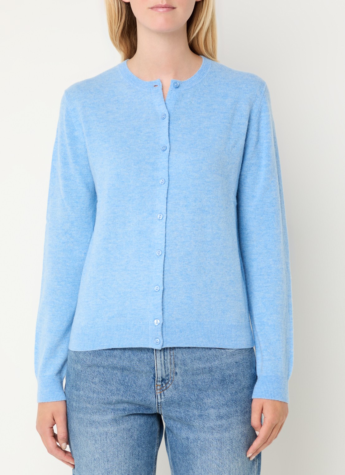 Benetton Fijngebreid vest van scheerwol met ronde hals - detail lichtblauwmelee-5d4 / lichtblauw