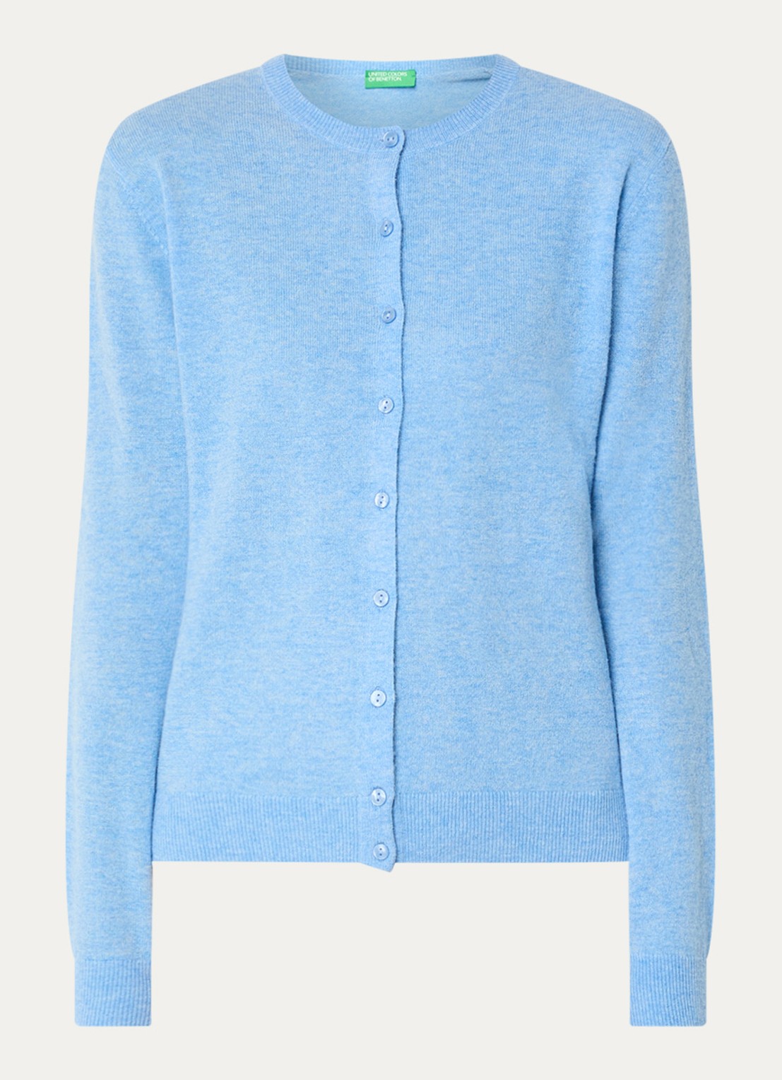 Benetton Fijngebreid vest van scheerwol met ronde hals - voorkant 3 lichtblauwmelee-5d4 / lichtblauw