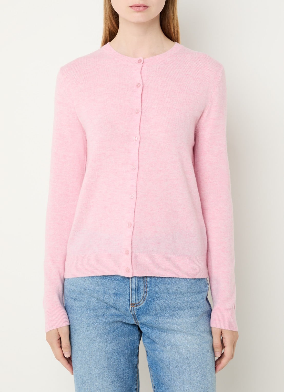 Benetton Fijngebreid vest van scheerwol met ronde hals - detail lichtroze melee-5t9 / lichtroze