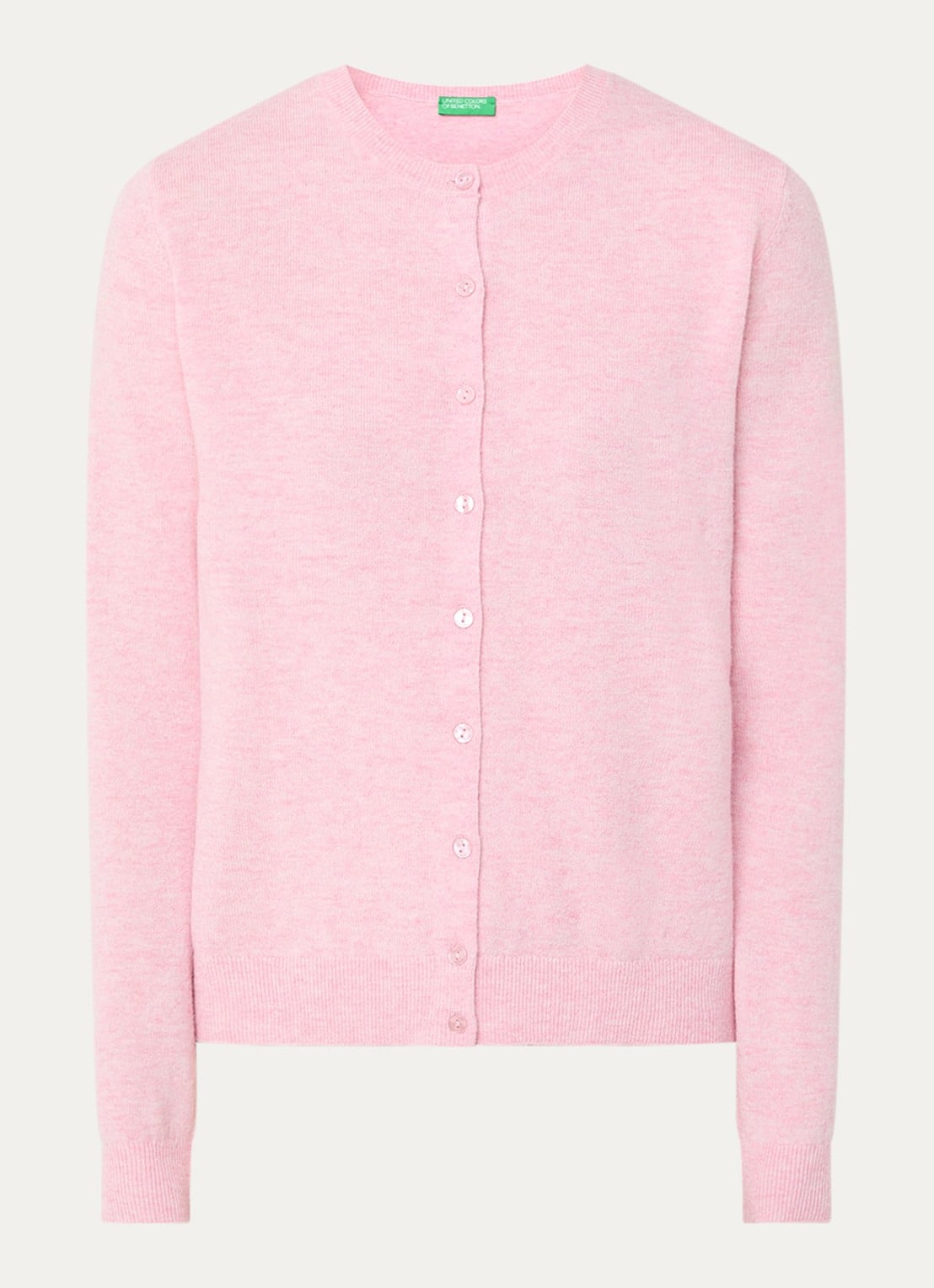 Benetton Fijngebreid vest van scheerwol met ronde hals - voorkant 2 lichtroze melee-5t9 / lichtroze