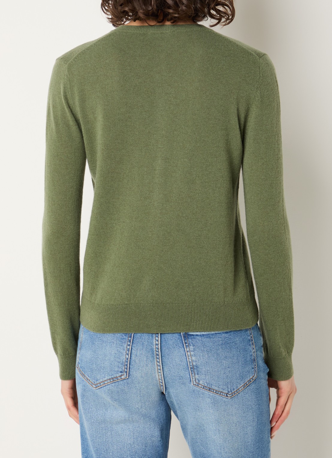 Benetton Fijngebreid vest van scheerwol met ronde hals - achterkant groen-15r / legergroen