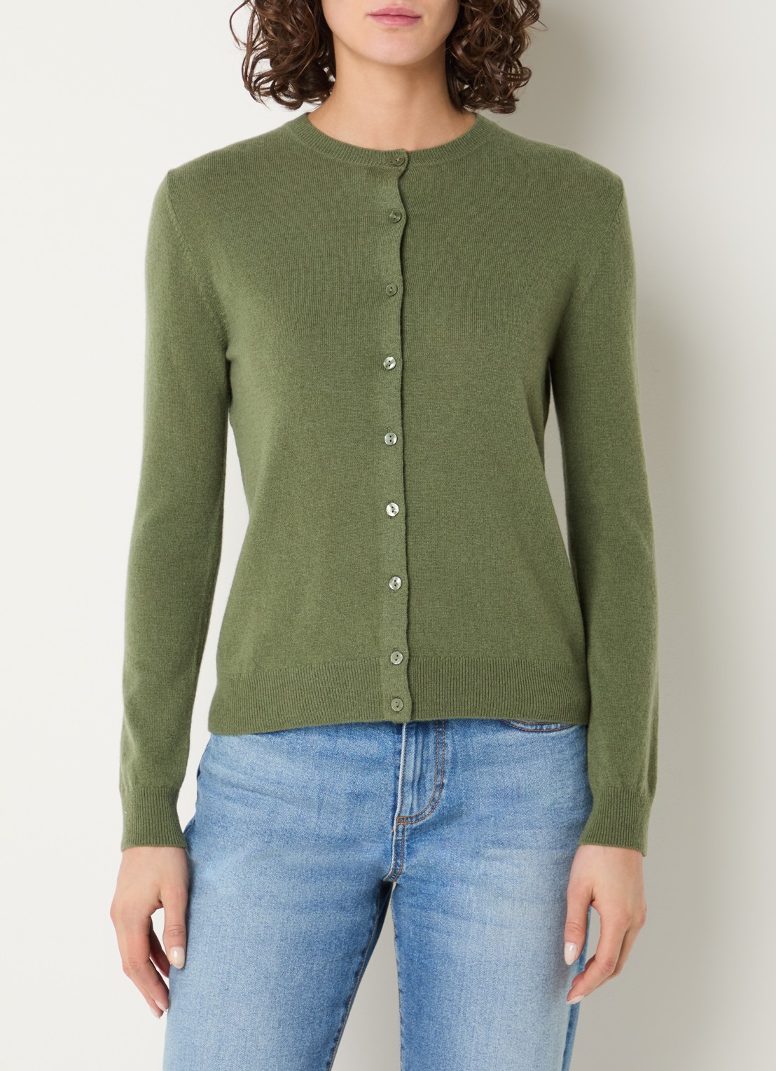 Benetton Fijngebreid vest van scheerwol met ronde hals - detail 4 groen-15r / legergroen